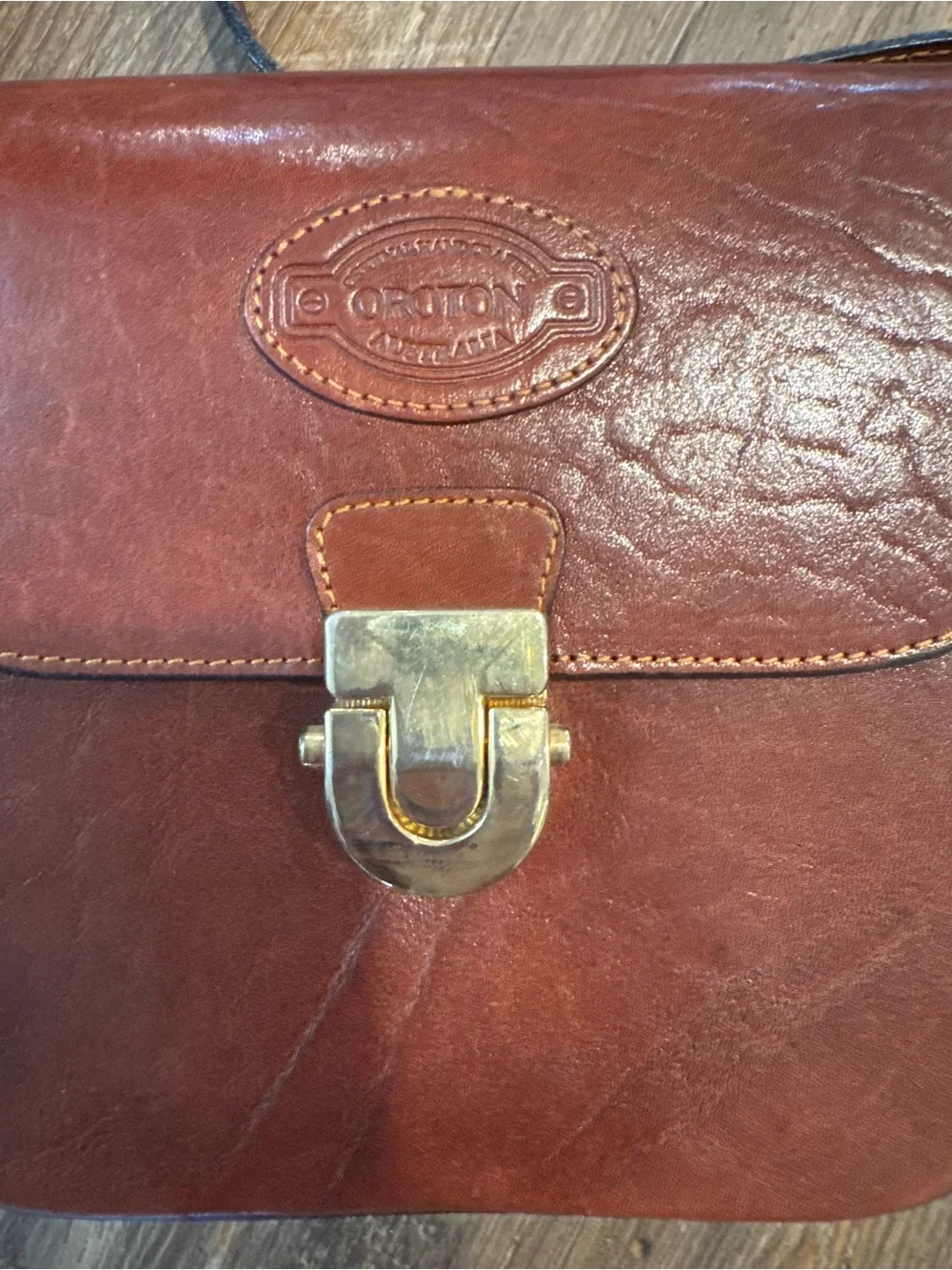 Vintage Oroton Australia Brown Leather Hard Shell Satchel Crossbody 7 x 6.5